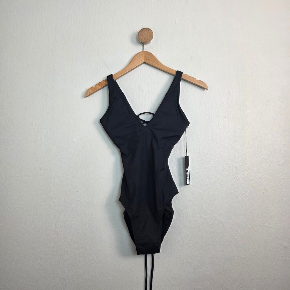 TA3 Plungey 3.0 V-Neck Compression Lace Up Black Swimsuit NWT XS Short Torso